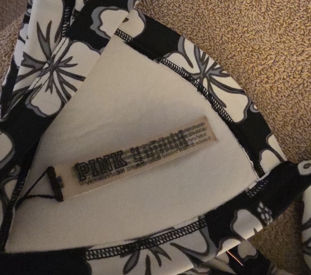 PINK Victoria's Secret Black & Cream Floral Bandeau Bikini Set - Picture 3 of 3